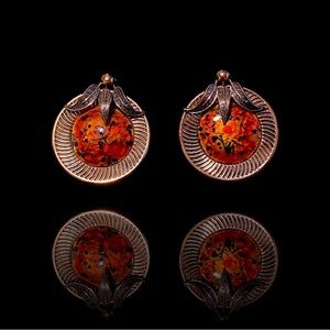 Vintage Signed Matisse Renoir Jewelry Clip Earrings Copper Orange